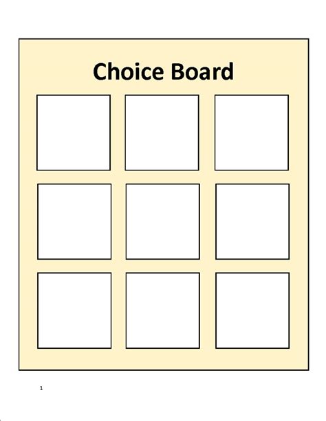 Choice Board Template Editable