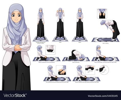 Complete Set Muslim Woman Prayer Position Guide Vector Image