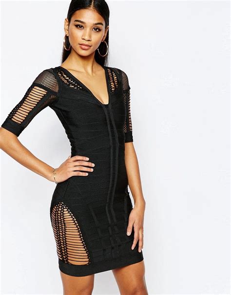 WOW Couture Bandage Body Conscious Dress With Ladder Detail Going Out