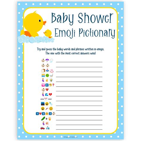 Baby Emoji Pictionary Printable Rubber Ducky Baby Shower Games Ec