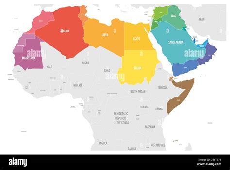 Arab World States Political Map With Colorfully Higlighted 22 Arabic