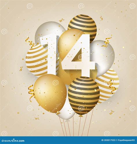 Happy 14th Birthday With Gold Balloons Greeting Card Background Stock Vector Illustration Of