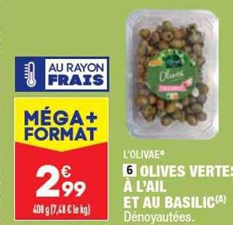 Promo Olives Vertes L Ail Et Au Basilic L Olivae Chez Aldi Icatalogue Fr