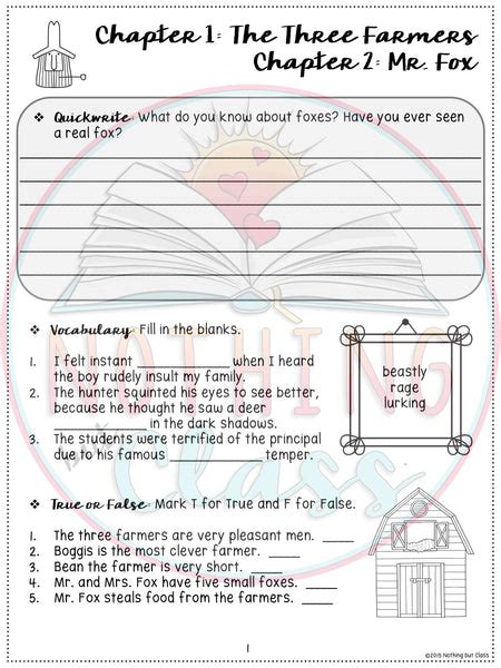 Fantastic Mr Fox Novel Study Unit Nothing But Class