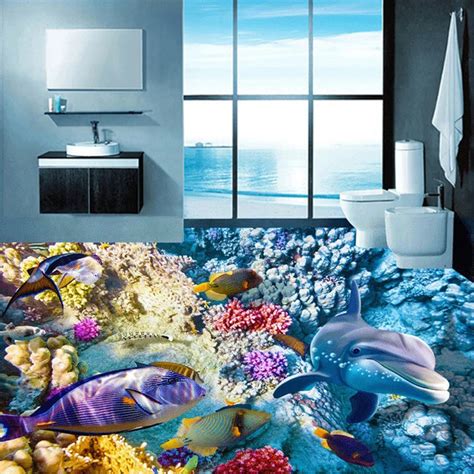 Custom 3d Mural Dolphins Tropical Coral Bathroom Bedroom Backdrop 3d