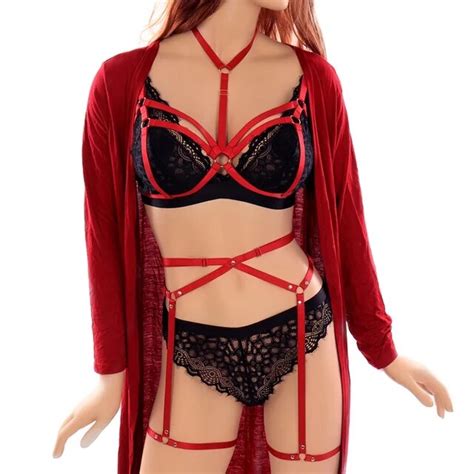 bondage full sexy body harness set for women garter harness red chest bra goth erotic rave