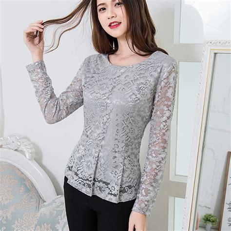 Fashion Hollow Out Lace Blouse Shirt 2018 Autumn Winter Long Sleeve