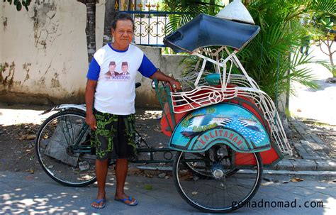 Indonesia is a sprawling island archipelago, stretching from the indian ocean to the west and the pacific ocean in the east. Indonesia Cycle Rickshaw and Driver
