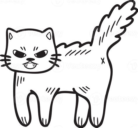 Hand Drawn Angry Cat Illustration In Doodle Style 17303012 Png