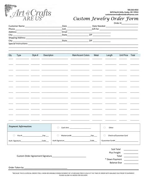 Printable Custom Order Form Template Free