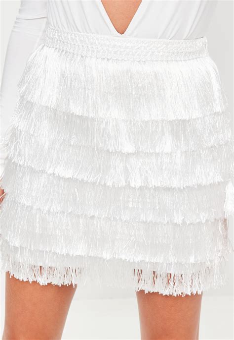 Lyst Missguided White Tiered Fringe Mini Skirt In White