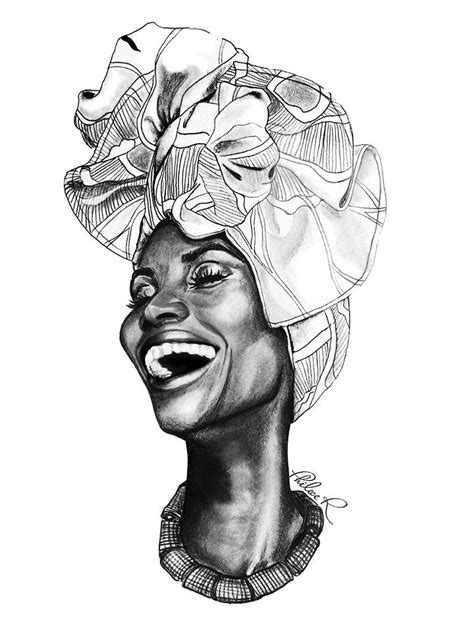 A Drawing Of A Woman Wearing A Turban With Her Mouth Open And Smiling