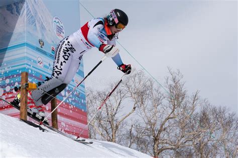 Mountain Skier At Start Skiing Down Russian Alpine Skiing Championship