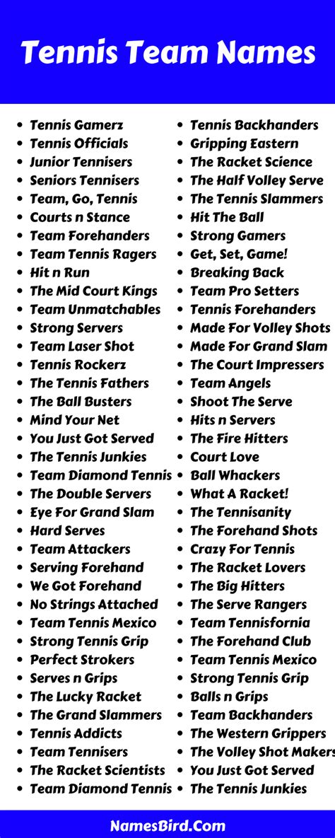 Tennis Team Names Cool Unique And Funny Team Name Ideas