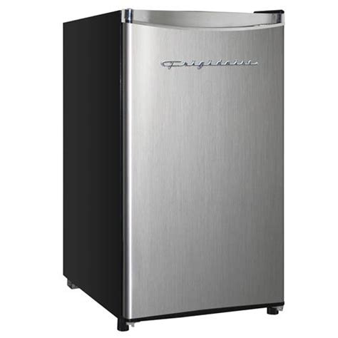 Beer bottles escaping from fridge. Frigidaire 3.2 Cubic Foot Compact Fridge - Stainless Steel (EFR323)