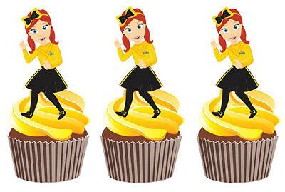 Name and age is made from black acrylic. 12 EMMA WIGGLE WIGGLES STAND UP 5.5cm EDIBLE CUPCAKE CAKE ...