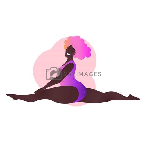 Plus Size Black Curvy Lady Doing Yoga Class Vector Illustration