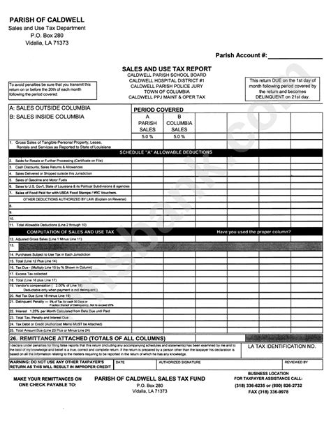 Nd oh20 ok21 pa22 ri23. Sales And Use Tax Return Form - Parish Of Caldwell ...