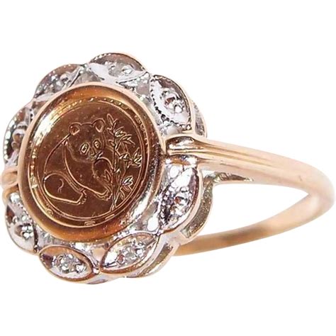 10k Gold Chinese Coin Panda Ring With Diamonds From