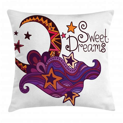Sweet Dreams Throw Pillow Cushion Cover Crescent Moon With Stars