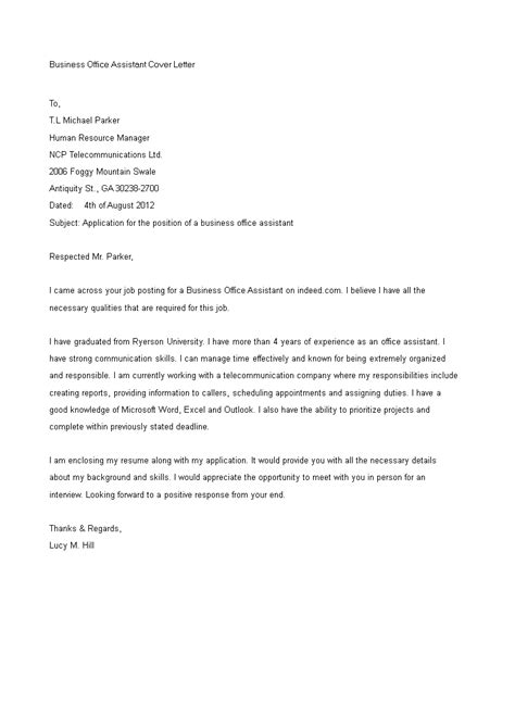Kostenloses Business Office Assistant Cover Letter Sample