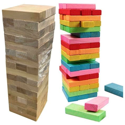 Wooden Tumbling Block Tower Game Colourful Kids Building Block Stacking