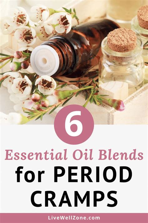 Essential Oils For Period Cramps With Text Overlay That Reads 6 Essential Oil Blends For Period
