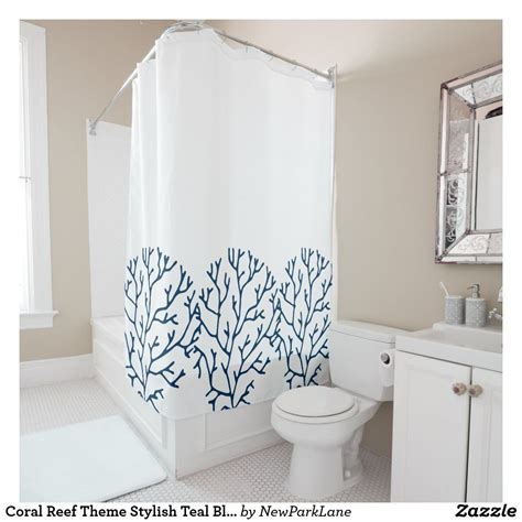 Coral Reef Theme Stylish Teal Blue Coral Pattern Shower Curtain