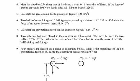 gravitational force worksheet
