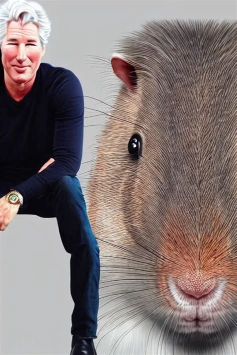 Richard Gere Poses Next To A Huge Gerbil Highly Stable Diffusion