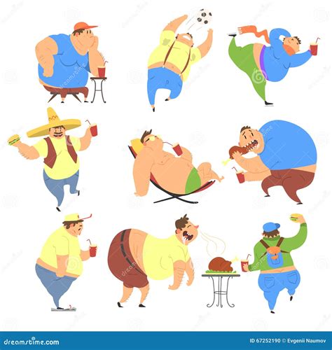 Overweight People Icons Set Outline Style Vector Illustration