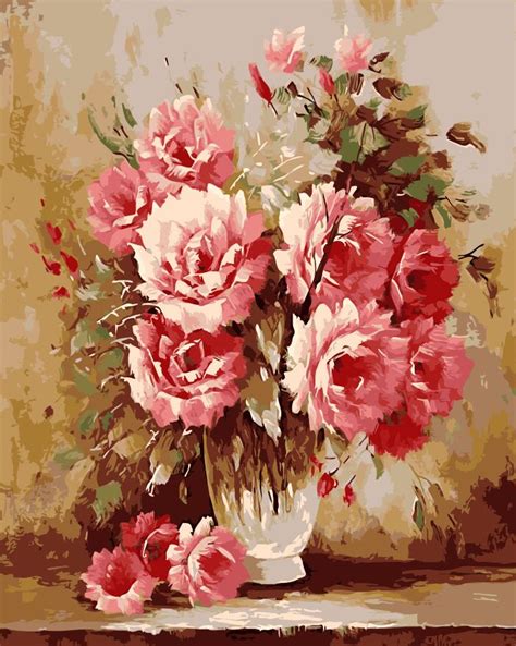 Frameless Pink Europe Flower Diy Painting By Numbers Acrylic Paint By