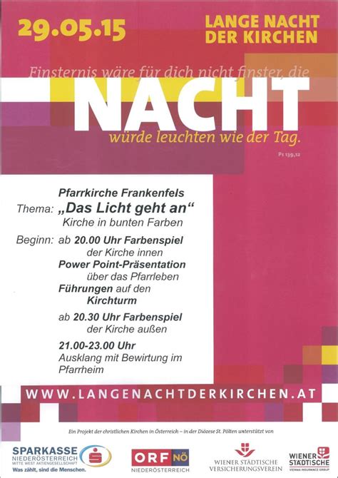 Die lange nacht der kirchen ist eine jährliche veranstaltung der christlichen kirchen in österreich. Einladung zur „LANGEN NACHT DER KIRCHEN" - Marktgemeinde ...