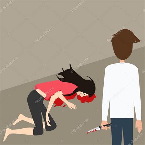 Murder Case Man Stabbed Woman With Knife Blood Vector Illustration