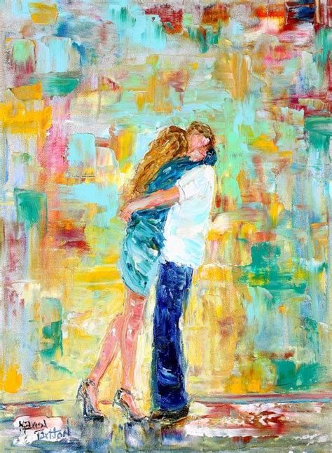 Original Oil Painting The Kiss Couple In Love Abstract Palette Knife