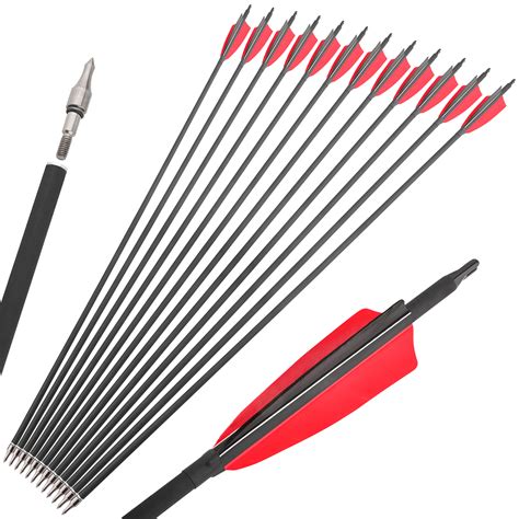 Feather Fletched Carbon Arrows 30 Spine 500 Archery Arrows 12 Pack