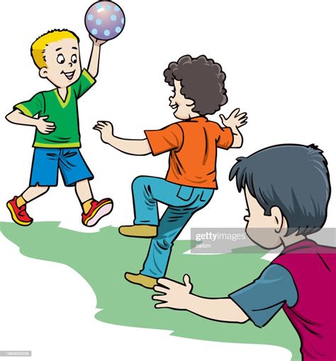 Cartoon Boys Playing Dodgeball Vector Clip Art Illustration On A White