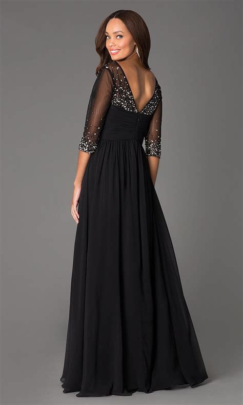 Long V Neck Formal Gown With Sheer Sleeves Evening Dresses Dresses