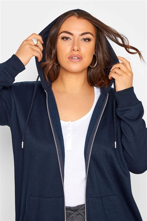 Plus Size Navy Blue Zip Through Longline Hoodie Yours Clothing