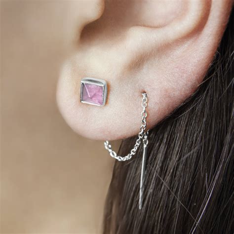 Amethyst Feburaury Birthstone Silver Threader Earrings By Embers
