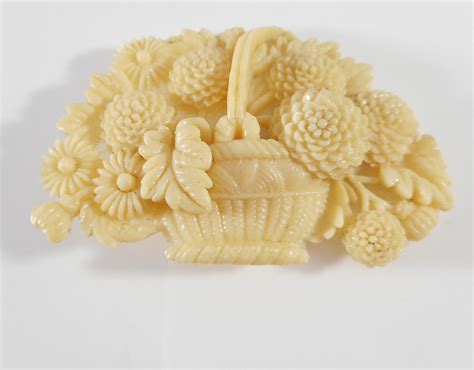 Vintage Cream Color Celluloid Flower Basket Made In Occupied Japan Brooch Pin Antique Price