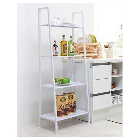 White Ladder Shelving Unit 4 Tier Display Stand Bookcase Wall Rack