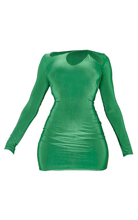 Green Multi Cut Out Long Sleeve Bodycon Dress Prettylittlething Ksa