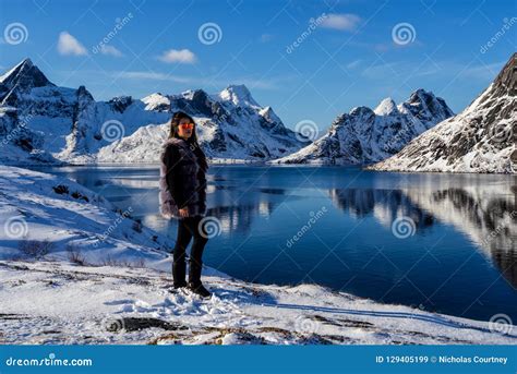 Woman Posing In The Mountains Of The Lofoten Islands Reine Norway