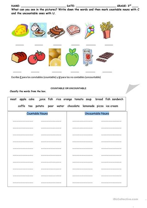 Countable And Uncountable Activity English Esl Worksheets Nouns