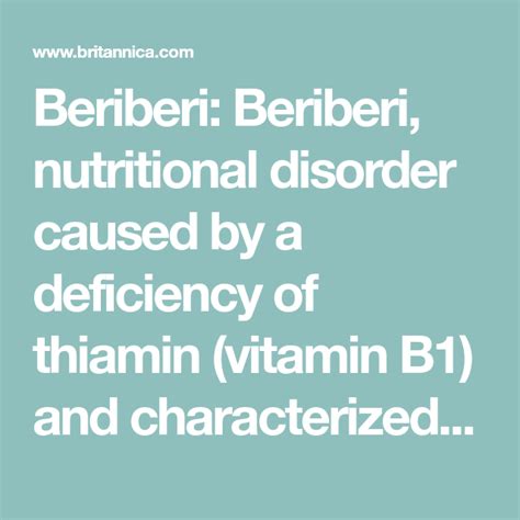 Beriberi Disease Nutritional Disorders Nutrition Medical Information