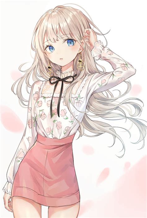 Sweet Blonde Cute Red Skirt Girl Anime Blonde Long Hair Blue Eyes HD Wallpaper