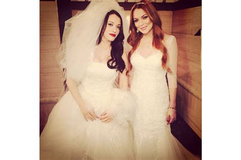 lindsay lohan on the set of 2 broke girls as a bride glamour us