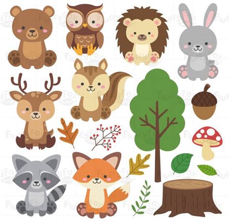 Woodland Animals Clipart Forest Animal Clip Art Wild Cute Etsy Norway