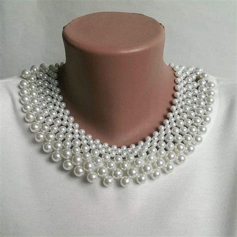 White Pearl Collar Necklace Ginsburg Collar Detachable Beaded Etsy